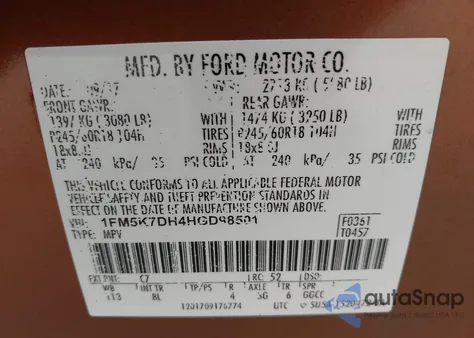 2017 Ford Explorer Xlt z USA, uszkodzony, nr VIN 1FM5K7DH4HGD98501